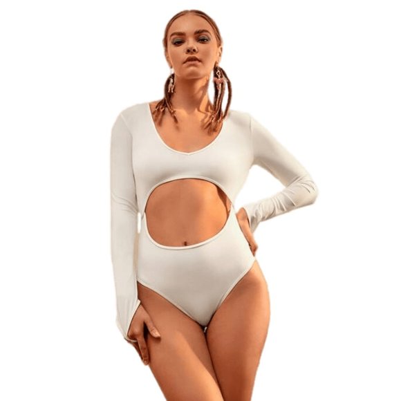 SHEIN X Glitzy Scoop Neck Cut Out Front Bodysuit L *NWT* - Picture 1 of 4